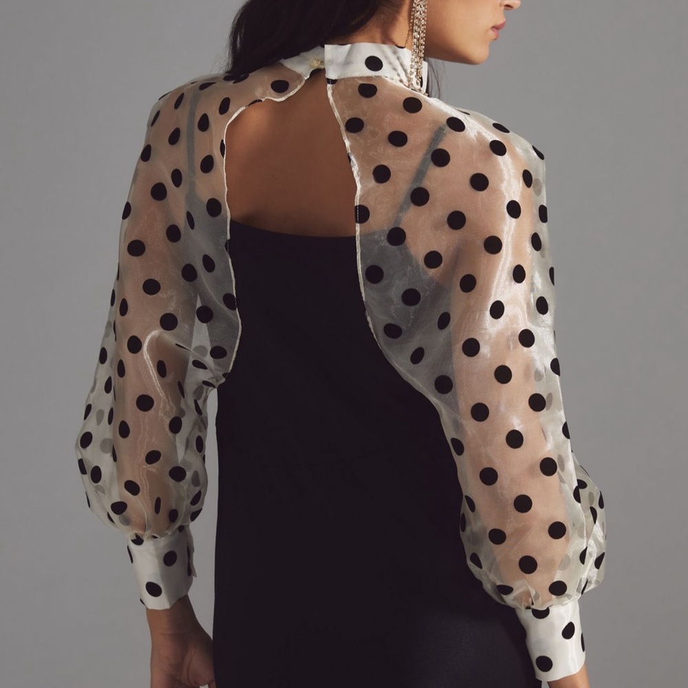 Anthropologie Black Polka Dot Rosette Tulle Sleeves - Picture 2 of 5